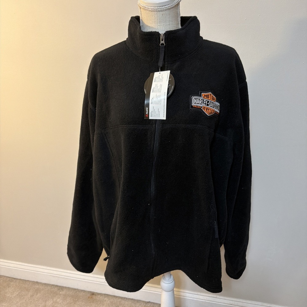 NWT LL Bean Polartec Black Fleece XXL Orange Harley Davidson Patches